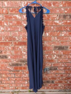 NWOT SHEIN Navy V-Neck Maxi Dress with Floral Trim